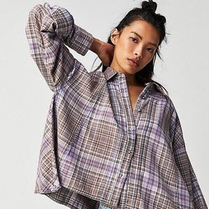 Free People Remade Plaid Top Buttondown Printed Blouse NWT XS
